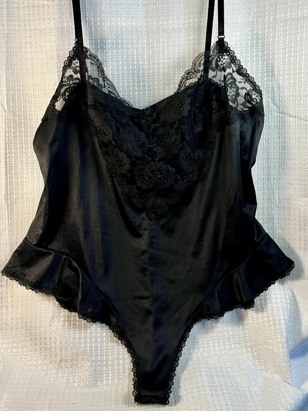 Vintage FigurFit Black Satin and Lace Bodysuit Lingerie Teddy size 38